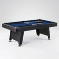 7-Foot Indoor Pool Table – Black Billiards Table with Blue Felt, K-818 Bumpers, MDF Construction, Drop Pockets & Complete Pool Accessory Set