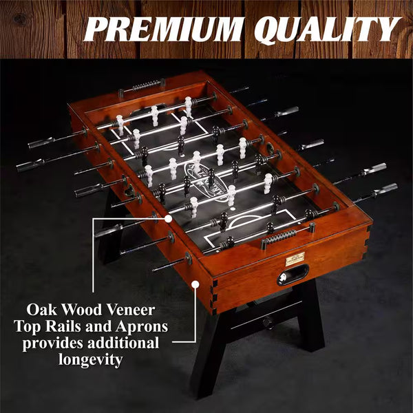 Allendale Collection 56 Inch Foosball Table with Premium Oak wood veneer, A-shaped metal legs, hidden leg levelers, and bead style scorers