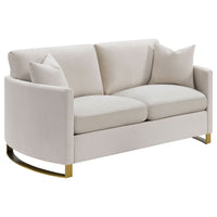 Corliss 3-Piece Upholstered Arched Arm Sofa Set in Beige – Textured Velvet Living Room Furniture with Feather Blend Cushions & Gold-Finished Stainless Steel Legs
