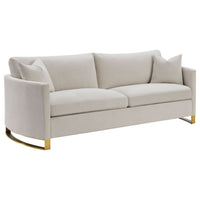 Corliss 3-Piece Upholstered Arched Arm Sofa Set in Beige – Textured Velvet Living Room Furniture with Feather Blend Cushions & Gold-Finished Stainless Steel Legs