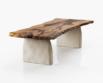 Wabi Sabi Style Luxury Solid Wood Walnut Table with Stone Inspired Legs