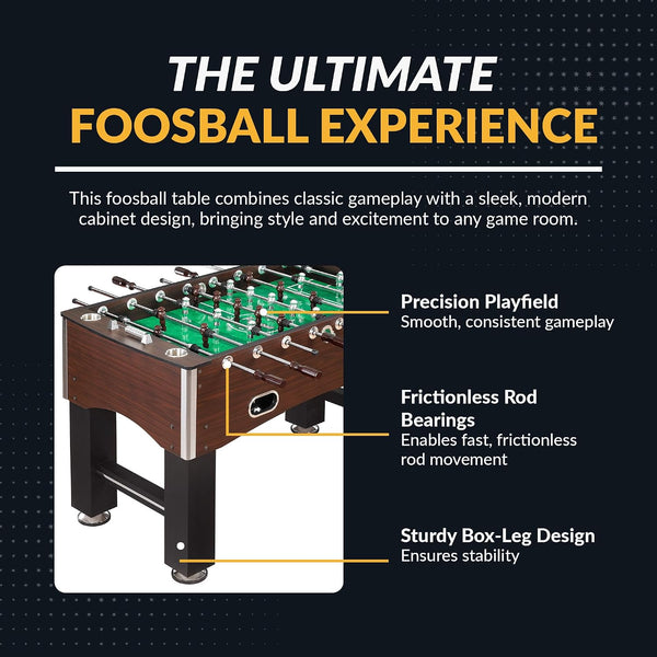 Primo 56-Inch Foosball Table with Wood Grain Finish – Counterbalanced Players, E-Z Spin Bearings & Adjustable Leg Levelers