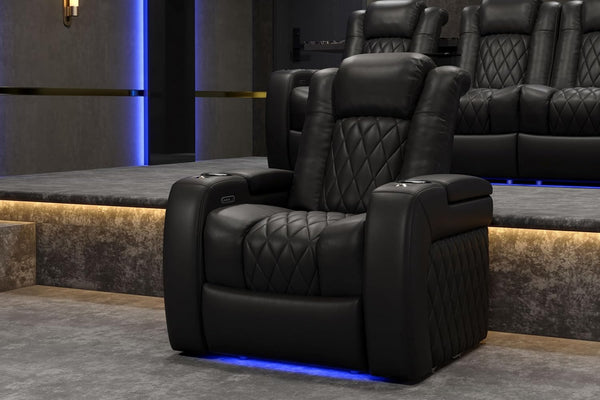 Tuscany Single Power Recliner – Luxury Top-Grain Nappa Leather Home Theater Seat with Power Headrest, Lumbar Support, RGB LED Lights & USB-C Charging