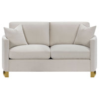 Corliss 3-Piece Upholstered Arched Arm Sofa Set in Beige – Textured Velvet Living Room Furniture with Feather Blend Cushions & Gold-Finished Stainless Steel Legs