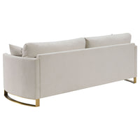 Corliss 3-Piece Upholstered Arched Arm Sofa Set in Beige – Textured Velvet Living Room Furniture with Feather Blend Cushions & Gold-Finished Stainless Steel Legs