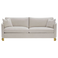 Corliss 3-Piece Upholstered Arched Arm Sofa Set in Beige – Textured Velvet Living Room Furniture with Feather Blend Cushions & Gold-Finished Stainless Steel Legs