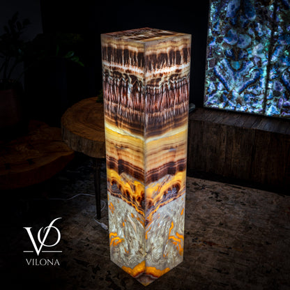 Golden Cloud Onyx Floor Lamp - Exotic Dragon Eye - Medium - 51.25"H x 12"W - Square - #1