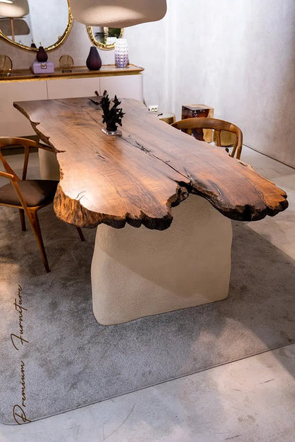Wabi Sabi Style Luxury Solid Wood Walnut Table with Stone Inspired Legs
