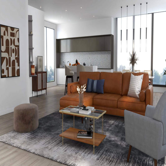 4-Piece Home Furniture Set with 2 Swivel Bar Stools Kitchen Sideboard Sectional Sofa & Glass Coffee Table